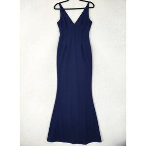 Lulus Dress Womens Small Blue Solid V Neck Sleeveless Mermaid Maxi Gown Formal